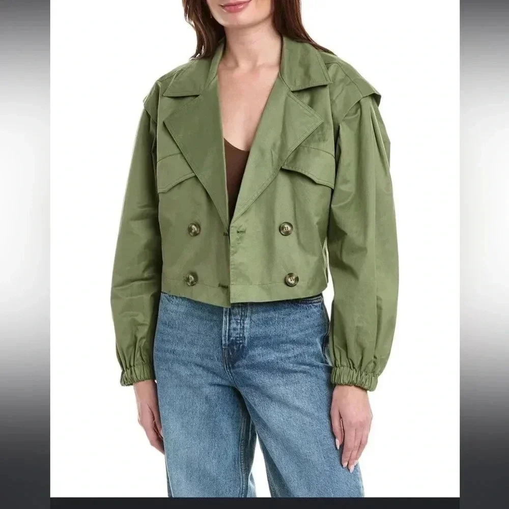 NWOT Free People Looking Glass Cropped Trench Coat in Loden color Small
